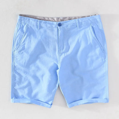 Men's linen-cotton summer shorts with button closure - Sandro-Light blue-S-Nora Luxe