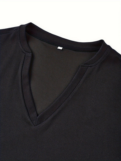 Men's T-shirt with Deep V-neck and Texture – Rafael-White-S-State of Style