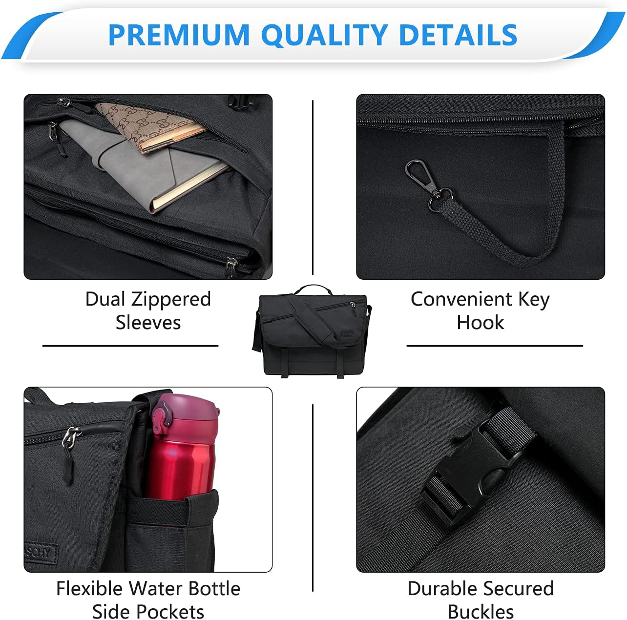 Durable Waterproof Laptop Messenger Bag with Adjustable Strap