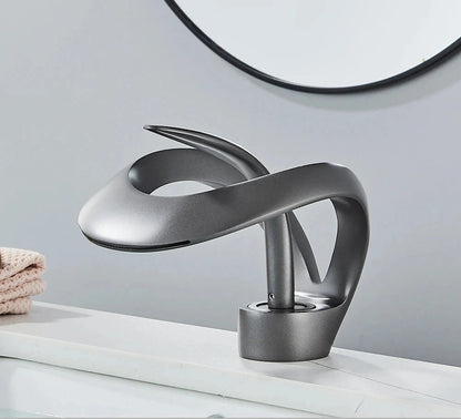 Messing Basin Mixer Tap with Waterfall Spout - Flowarc-Matte Black-The Livary