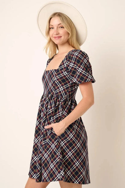 Cute Plaid Ruffled Sleeve Mini Girl Dress - EasyApparels