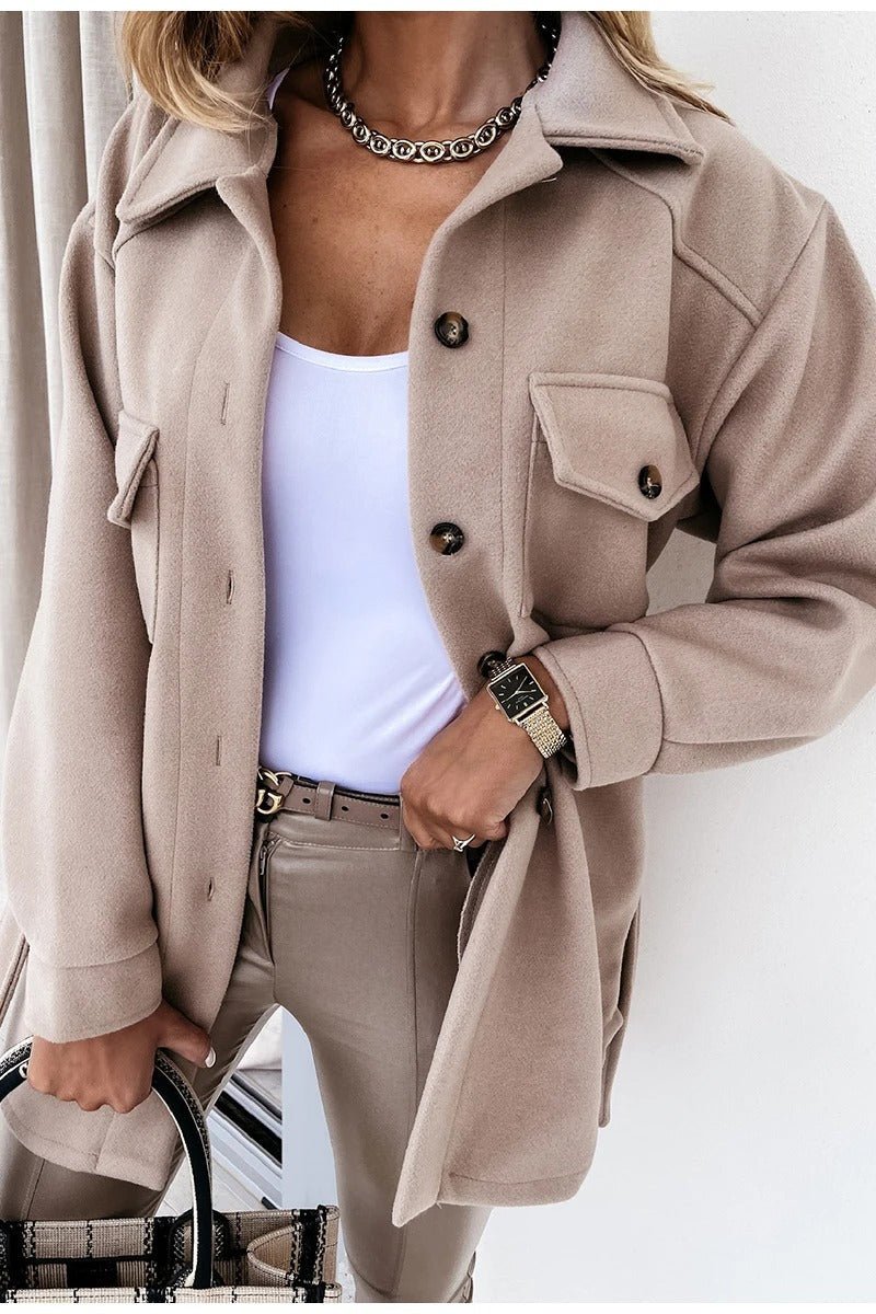 Women's Oversized Shirt Jacket with Pockets