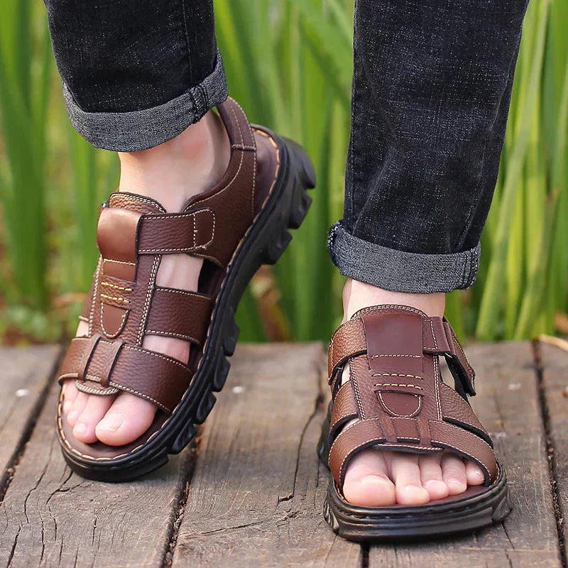 Comfortable Leather Mens Summer Sandals - Pexav