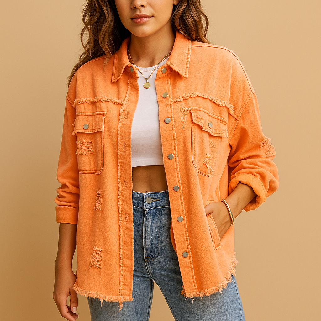 Ripped Large Women's Denim Jacket - Vossary