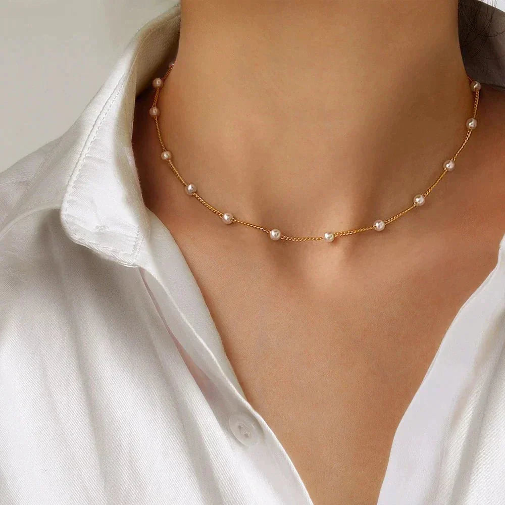 Luxurious Pearl Gold Chain Necklace - Vossary