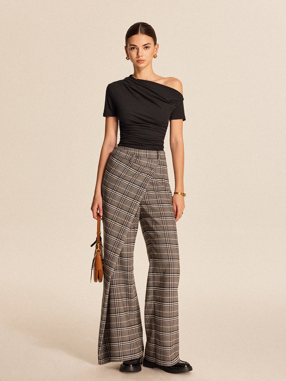 Checked High Waisted Slim Fit Trousers - EasyApparels