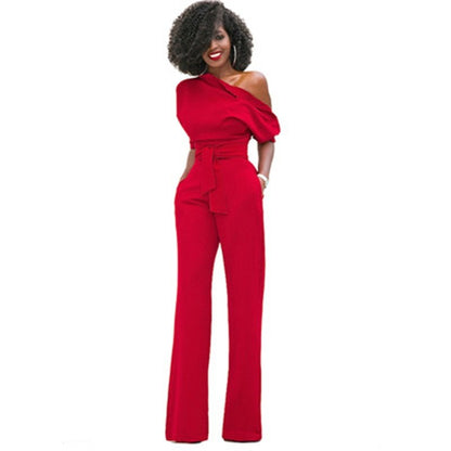 Plain Bodycon Women's Jumpsuit - Sofia-Red-S-The Livary