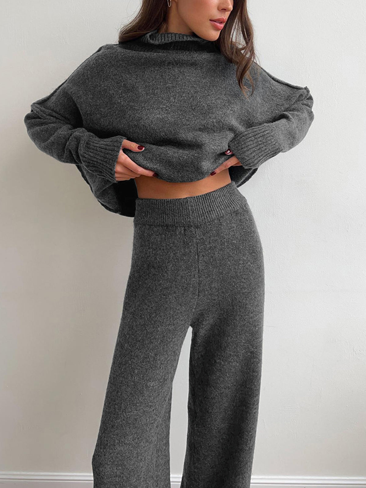 Simple Crew Neck Knit Legging Set