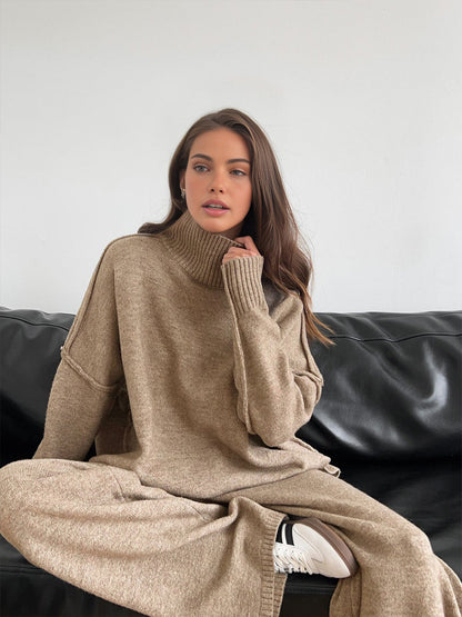 Simple Crew Neck Knit Legging Set - EasyApparels