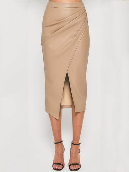 Flowy Faux Leather Split Skirt