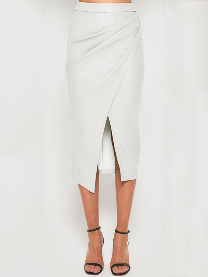 Flowy Faux Leather Split Skirt