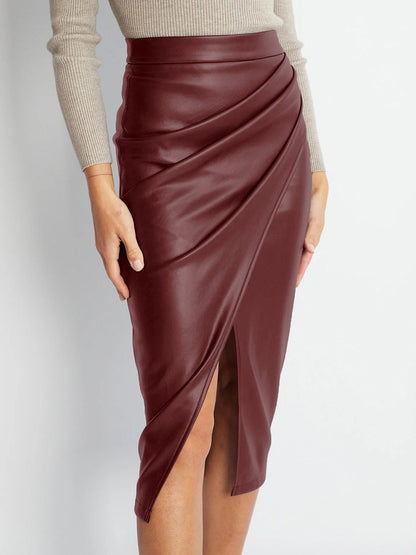 Flowy Faux Leather Split Skirt