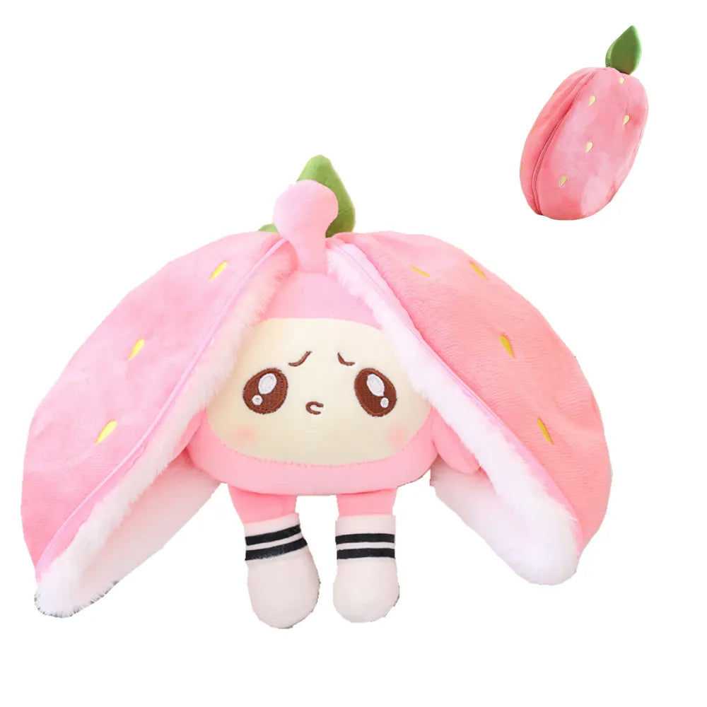 Plush Toy that Transforms into Fruit Cuddle - BerryBunny-Rabbit-Strawberry-7.9 inches 0.2kg-Nora Luxe