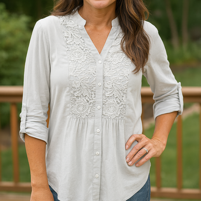 Feminine Ruffle Front Loose Top - EasyApparels