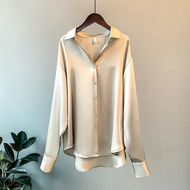 Silky Button Down Long Sleeve Top - Vossary