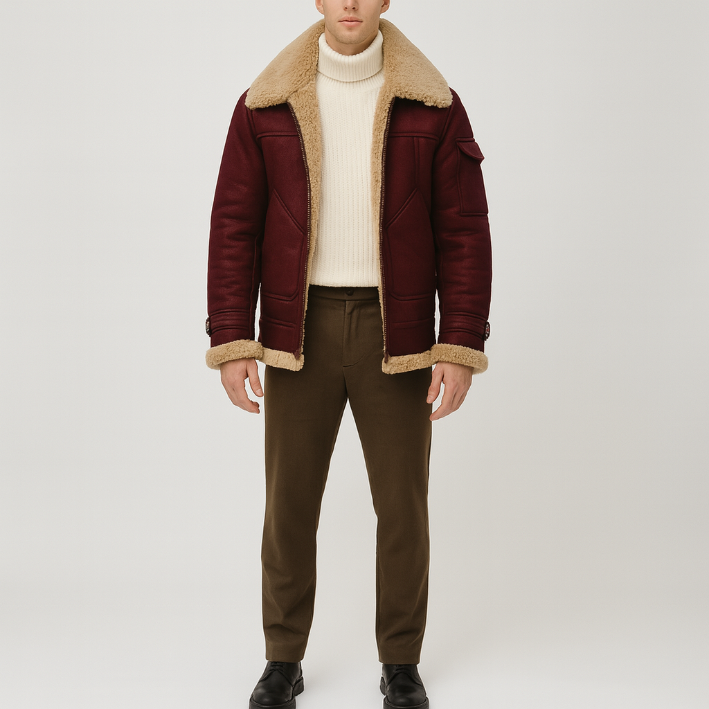 Warm Shearling Leather Winter Jacket For Men