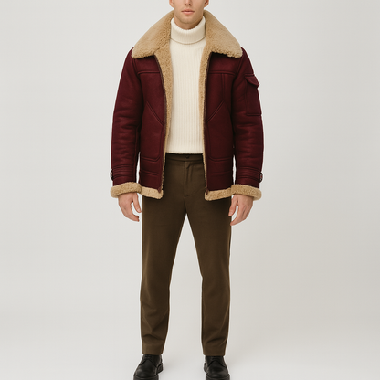 Warm Shearling Leather Winter Jacket For Men