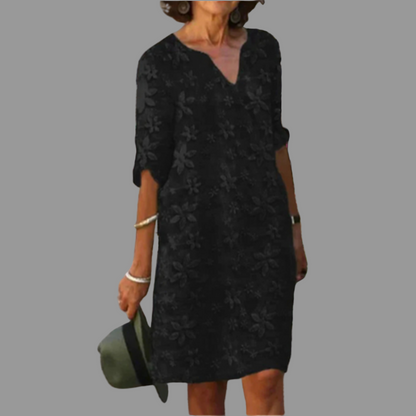 Ladies Elegant Knee Length Dress with Floral Pattern