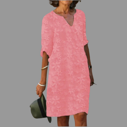 Ladies Elegant Knee Length Dress with Floral Pattern
