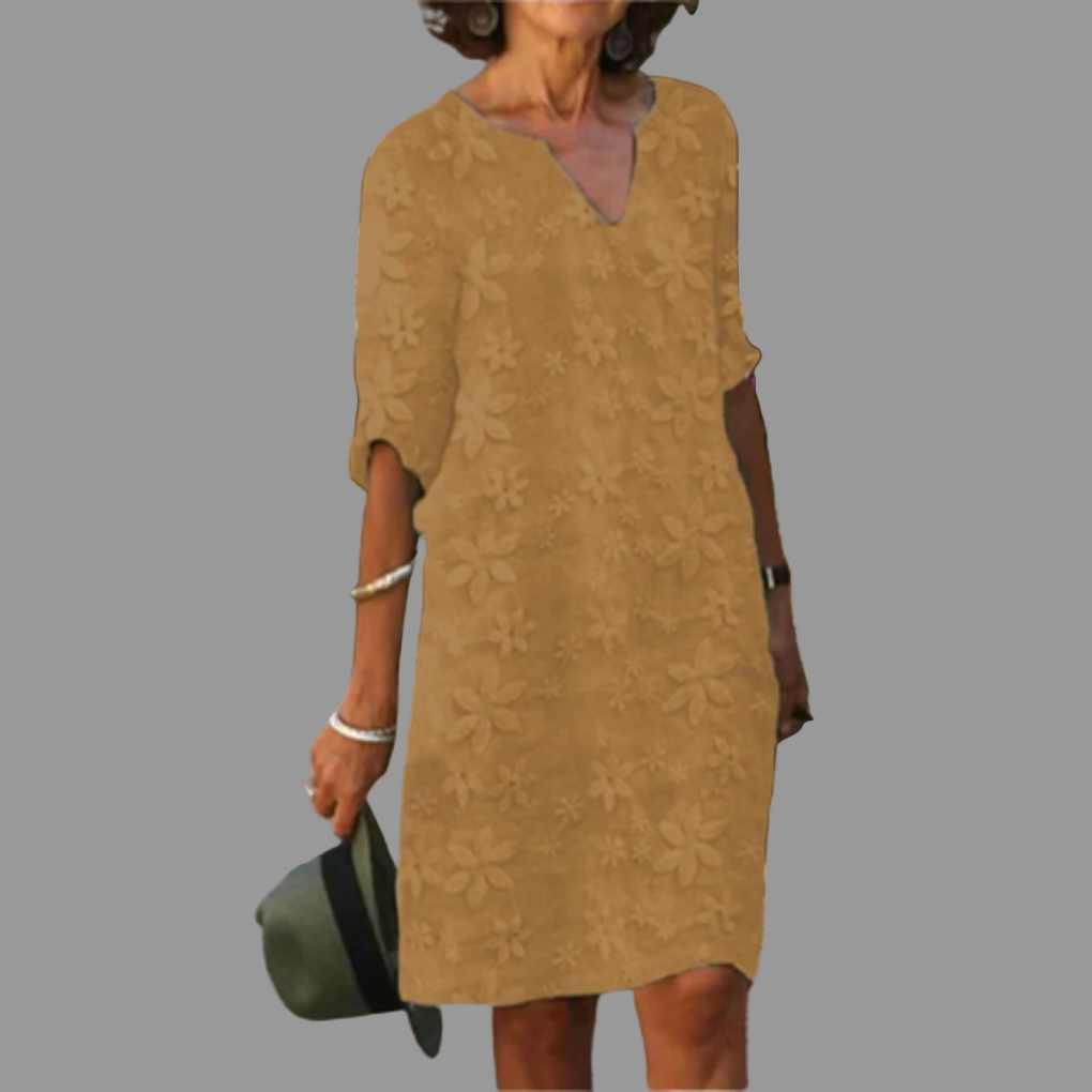 Ladies Elegant Knee Length Dress with Floral Pattern