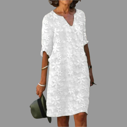 Ladies Elegant Knee Length Dress with Floral Pattern - Vossary