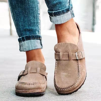 Retro Suede Slip-On Sandals with Orthopedic Comfort - Solenza-Khaki-4.5-The Livary