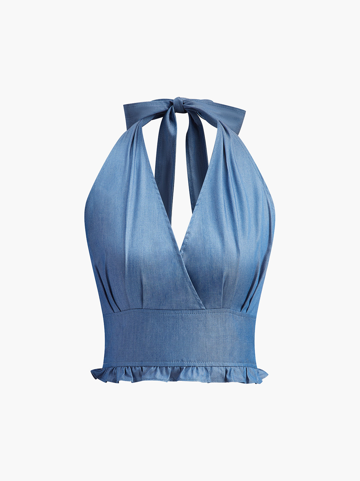 Frilly Edge Blue Halter Neck Top - EasyApparels