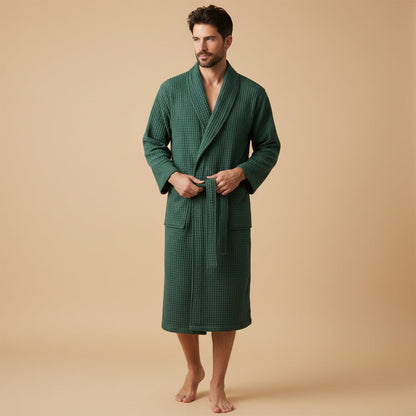 Soft Men's Waffle Weave Bathrobe with Tie Belt