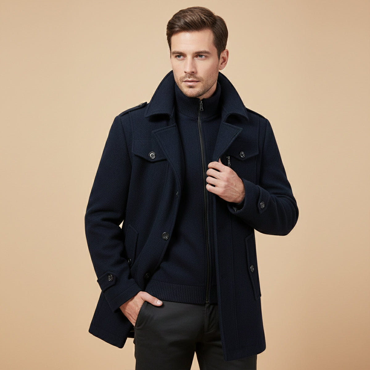 Classic Mens Warm Wool Overcoat