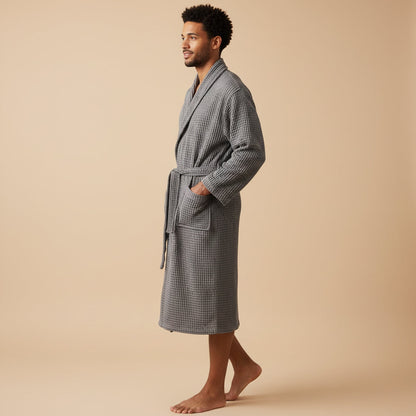 Soft Men's Waffle Weave Bathrobe with Tie Belt