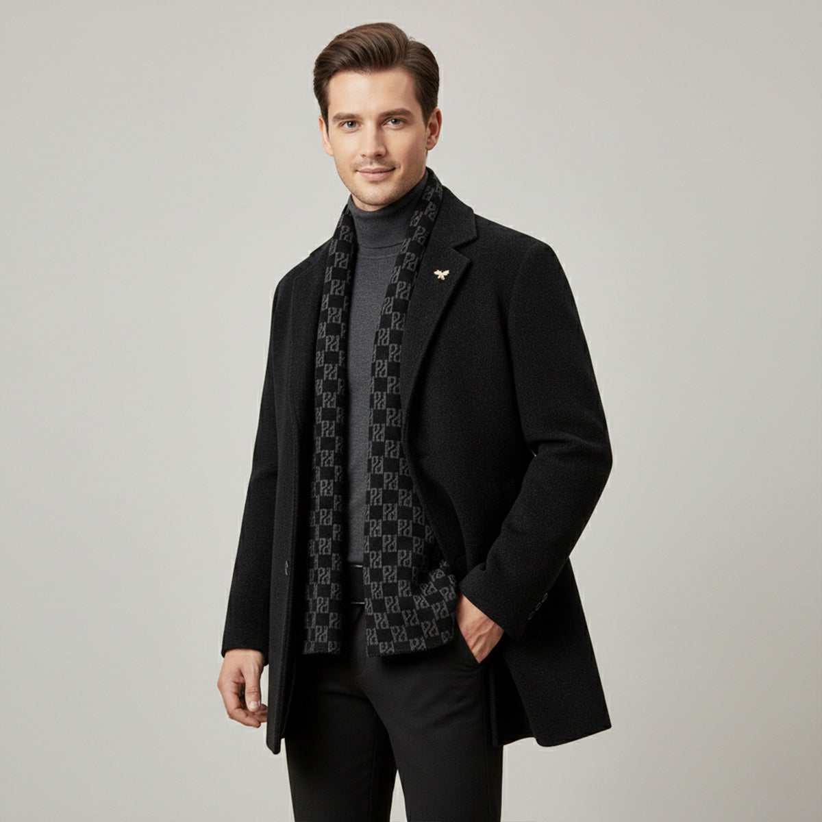 Thermal Men's Fleece Lined Parka Jacket with Scarf