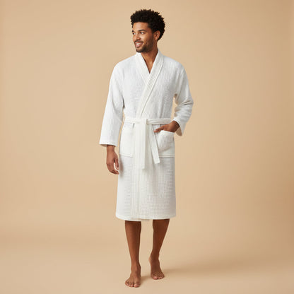 Soft Men's Waffle Weave Bathrobe with Tie Belt