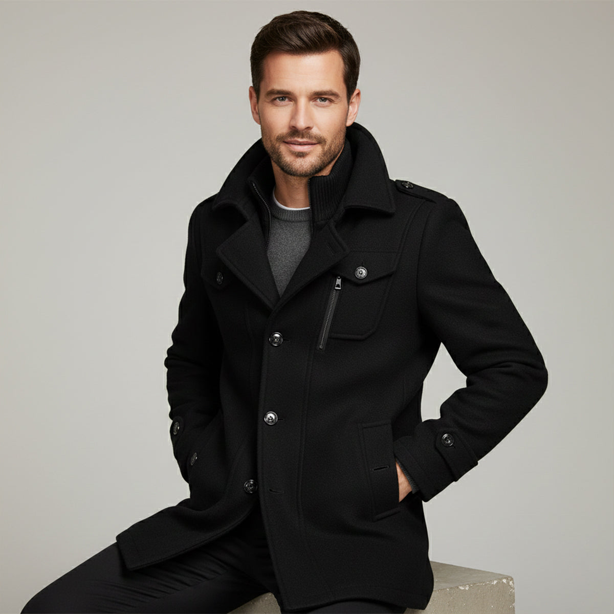 Classic Mens Warm Wool Overcoat