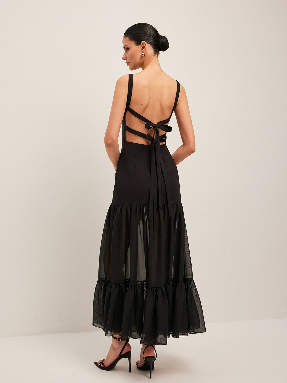 Lightweight Ruffle Trim Back Tie Dress - EasyApparels