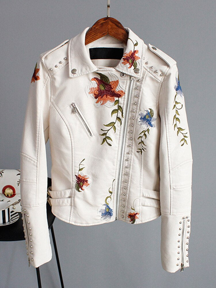 Women's Faux Leather Zip Jacket - Pexav