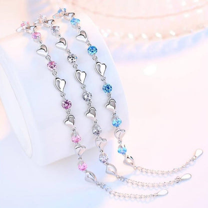 Silver Heart-Shaped Bracelet - Eloria-Pink-The Livary