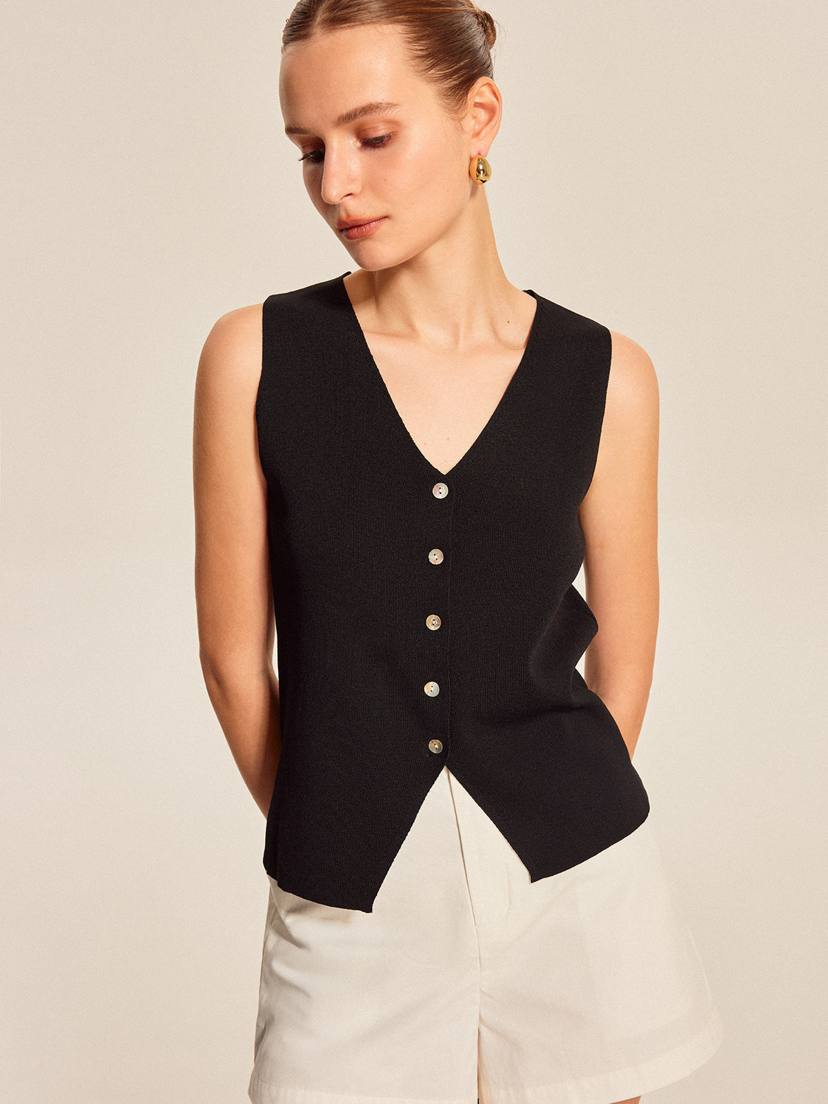 Summer Tank Style Knit Button Top - EasyApparels