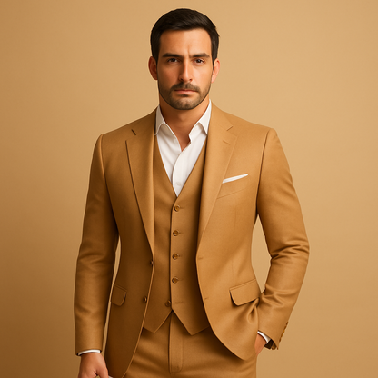 Elegant slim fit suit for men with blazer and trousers, perfect for weddings, business meetings, and formal occasions.