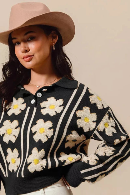 Pretty Floral Crew Neck Sweater - EasyApparels