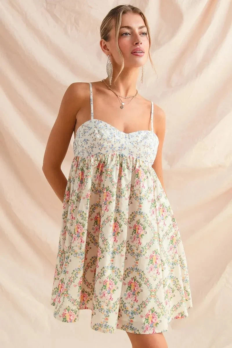 Vibrant Floral Off Shoulder Mini Dress - EasyApparels