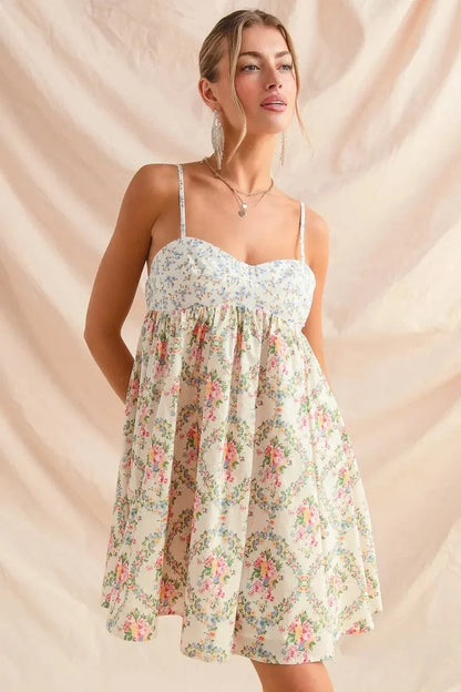 Vibrant Floral Off Shoulder Mini Dress - EasyApparels