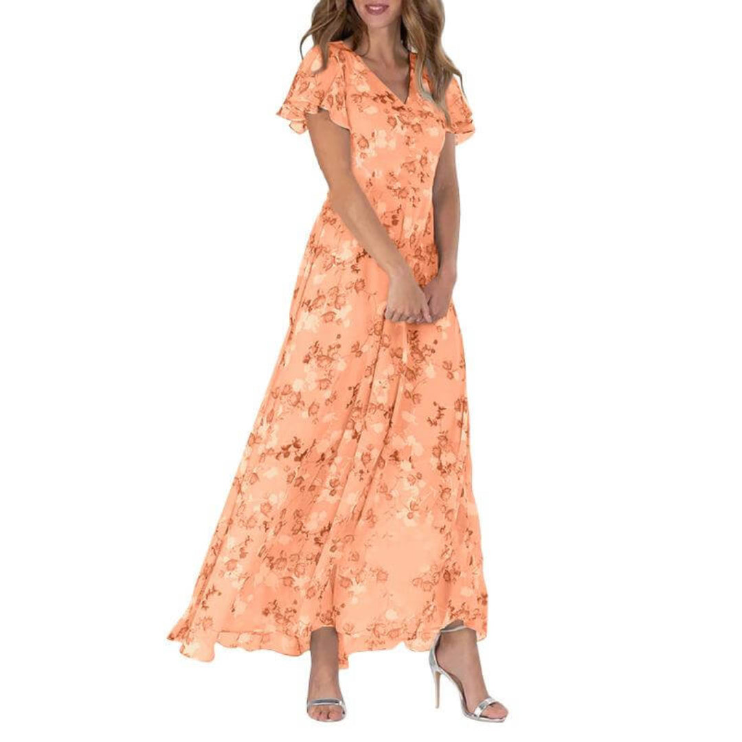 Flowy Bell Sleeve Long Dress - EasyApparels
