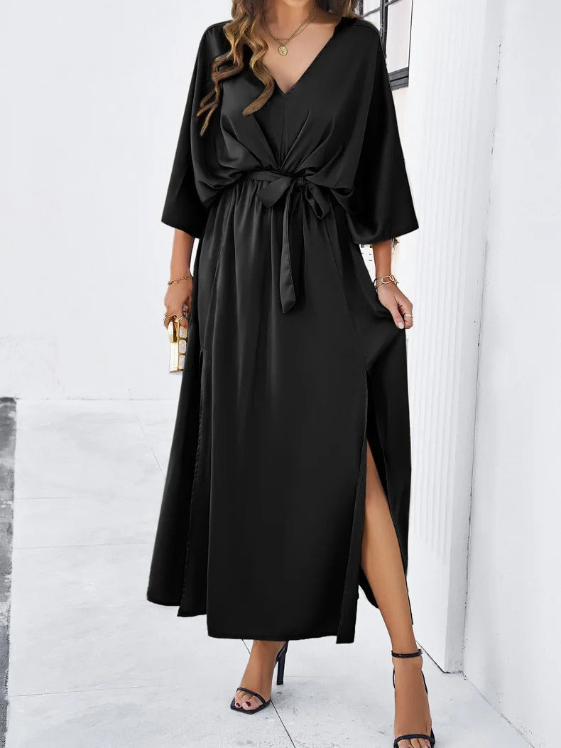SpringFinesse - V-neck Spring Dress-Black-XS-Nora Luxe