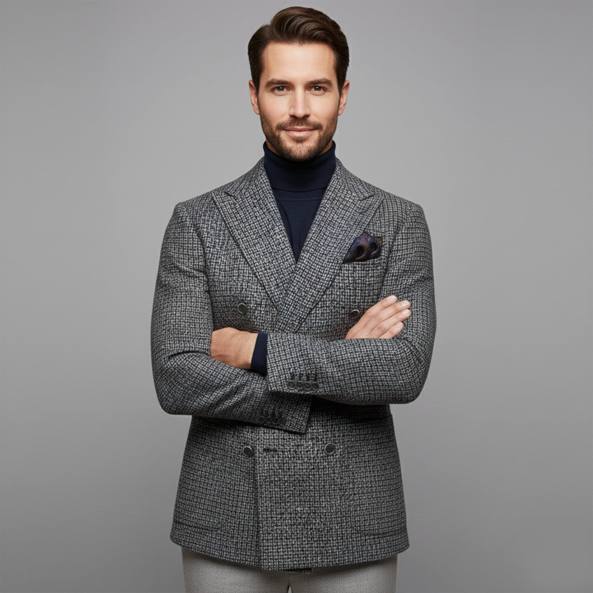 Classic Plaid Double Breasted Men's Blazer Jacket