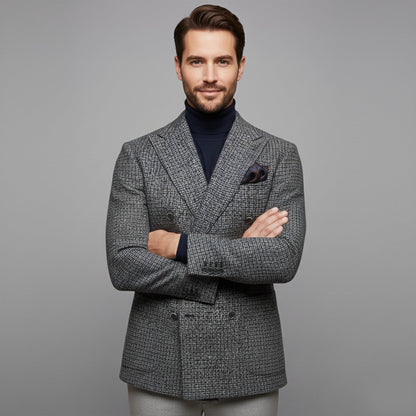 Classic Plaid Double Breasted Men's Blazer Jacket