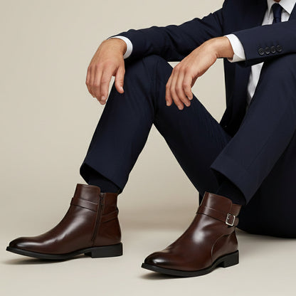 Premium Mens Leather Ankle Boots with Side Zip