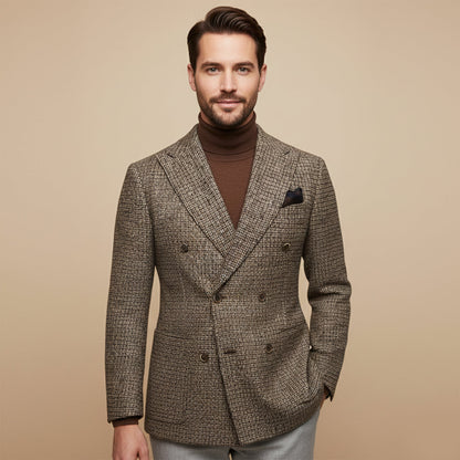 Classic Plaid Double Breasted Men's Blazer Jacket