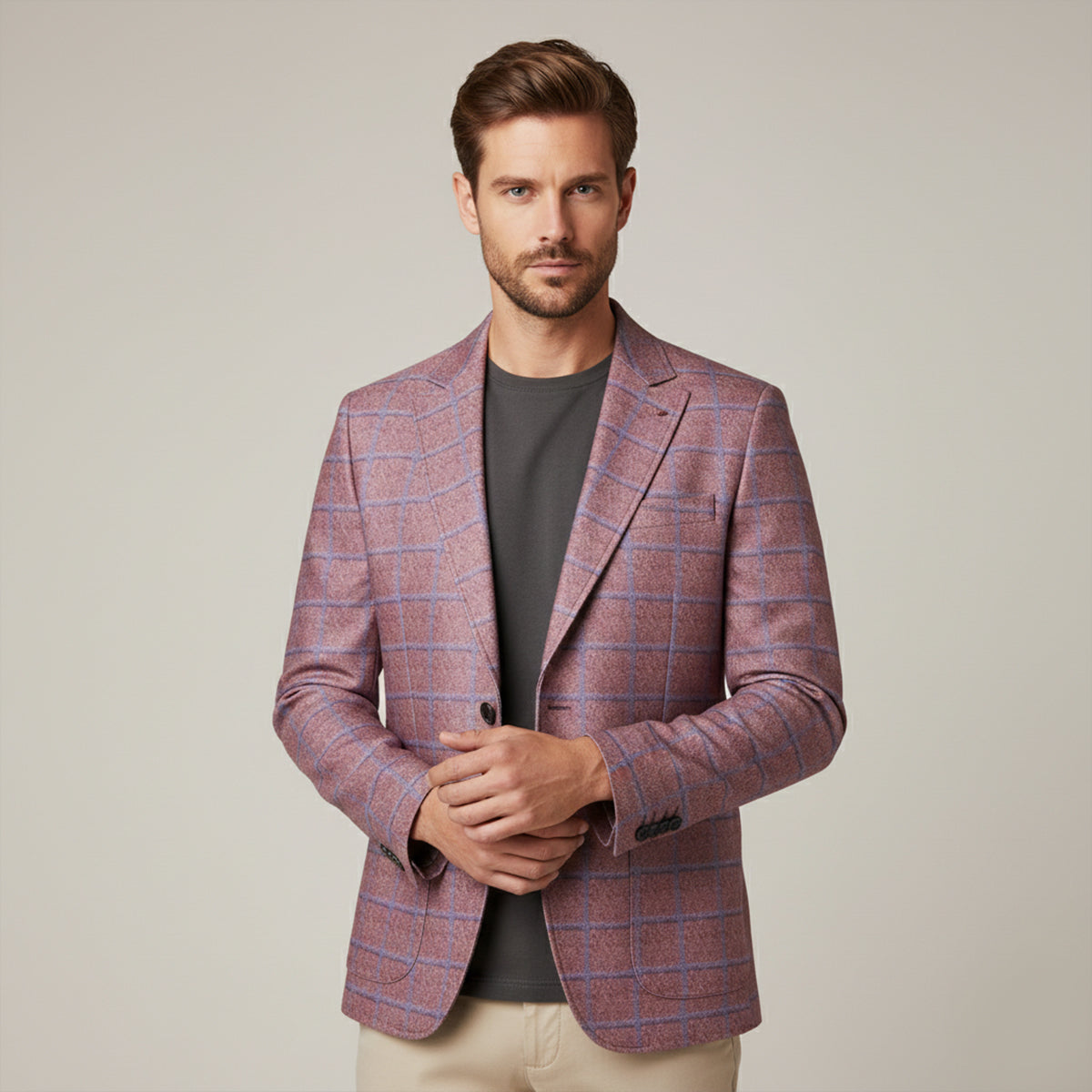 Classic Plaid Double Breasted Men's Blazer Jacket