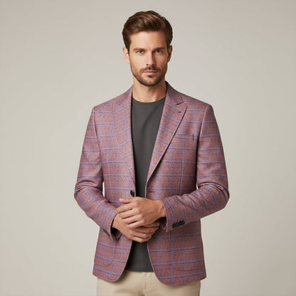 Classic Plaid Double Breasted Men's Blazer Jacket
