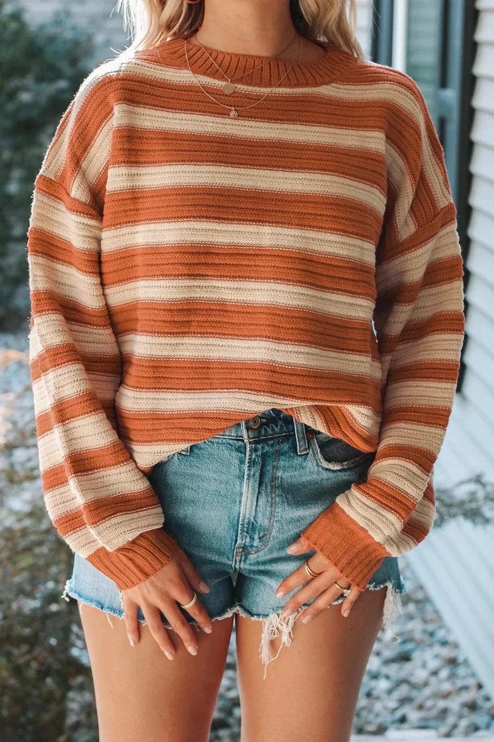 Comfy Relaxed Fit Colorful Stripe Sweater - EasyApparels
